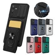 Galaxy S23 FE 耐衝撃 ケース カバー スライド式カメラレンズカバー付き レンズ保護 一体型リング付き カード収納