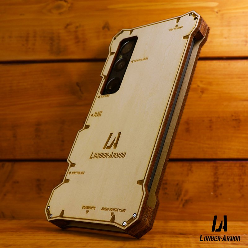 Xperia 1 VI ケース 木製 ウッドケース 耐衝撃 木のケース 本革 タイプ1 かっこいい 天然素材 ミリタリー LUNBER ARMOR  -LBAM - iPhone16 バンパー ケースのIT問屋