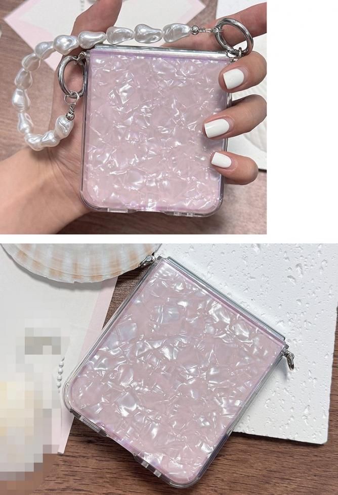 Galaxy Z Flip6 ケース 折りたたみ型 貝殻風模様 ストラップ付き