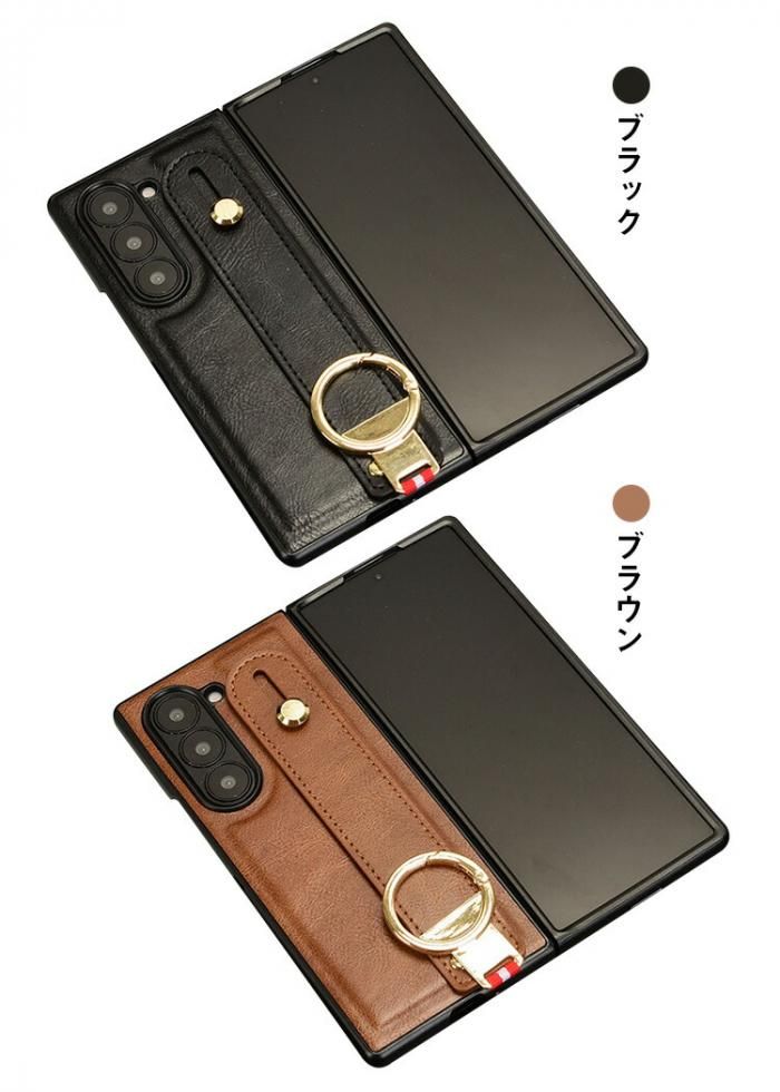 Galaxy Z Fold 6 ケース 折りたたみ型 持ち手 ベルト バンド付き 片手