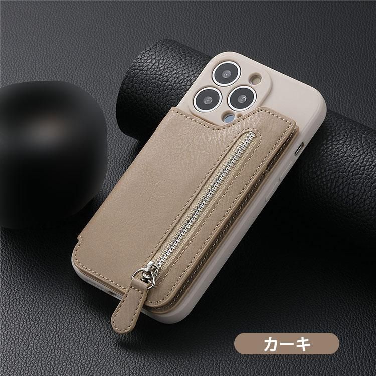 iPhone16 ケース カバー PUレザー カード収納付き ファスナー付き