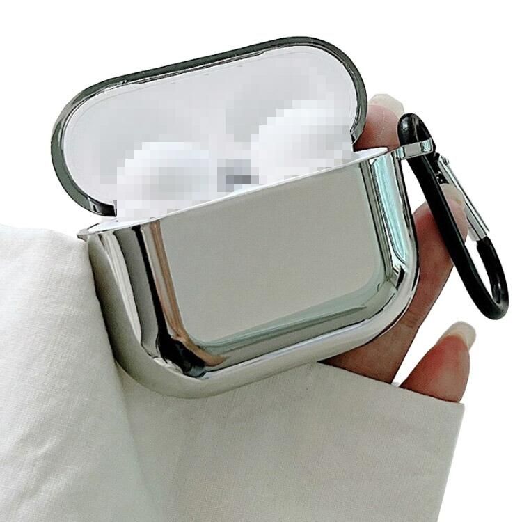 AirPods4 ケース AirPods 4 カバー TPU シンプル カラビナ付き メッキ
