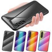 Galaxy S24FE ケース 耐衝撃 カバー TPU カーボン調 背面強化ガラス グラデーション 可愛い お洒落 キラキラ おしゃれ かわい