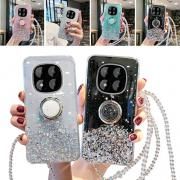 POCO X7 ケース  耐衝撃 カバー クリア 透明 TPU ソフト ケース ネックストラップ付き スタンド機能 分離型スマホリング付き ストラップ穴