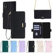 ZTE かんたんスマホ4 A402ZT ケース スマホショルダー  手帳型PUレザーケース カード収納 落下防止 ショルダー 肩掛けベルト付き スタンド機能