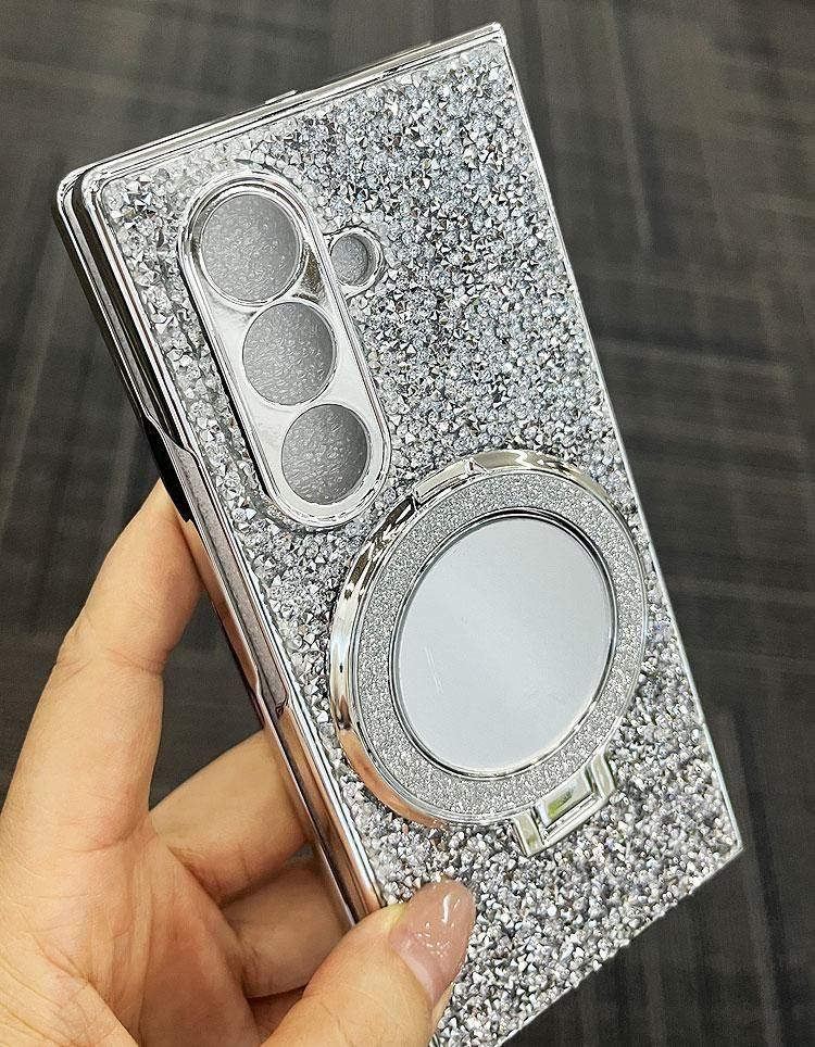 Galaxy Z Fold7 ケース 折りたたみ型 一体型リング付き キラキラ