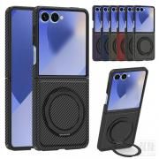 Galaxy Z Flip7 ケース カバー 折りたたみ型  PUレザー ケース カーボン調 一体型スマホリング付き Samsung サムスン ギャラクシー Z フリップ7
