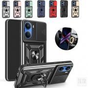 POCO M7 Plus ケース 耐衝撃 カバー マグネット式車載ホルダ対応 スライド式カメラレンズカバー付き レンズ保護 一体型スマホリング付き