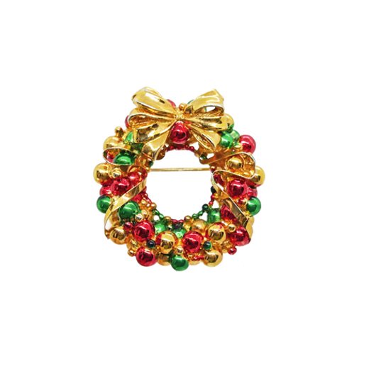 ベスト(Best)メタリックな珠で装飾されたヴィンテージクリスマスリースブローチ｜Daisy BonBon アクセサリー通販ショップ