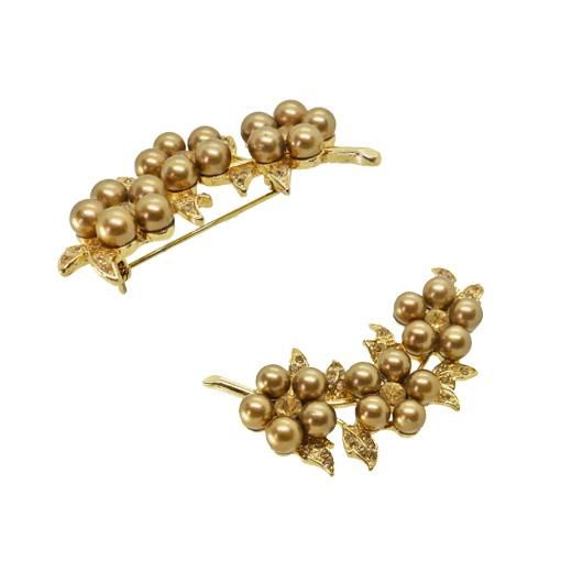 モネ(Monet)大人シックなブロンズ色のパールのお花のヴィンテージ