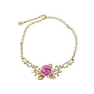 コロ・可愛らしいピンクの薔薇のネックレス(特許)