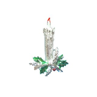 ゲリーズ・キャンドルと柊の燭台のクリスマスブローチ