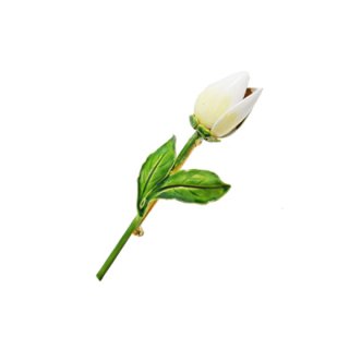 オリジナルバイロバート・可憐な一輪の白い薔薇の蕾のブローチ