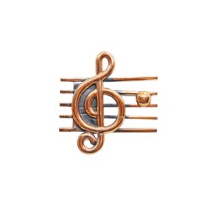 ルノワール・五線譜とト音記号の銅製ブローチ