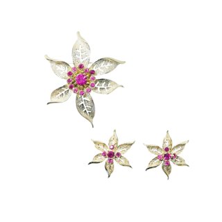 サラコヴェントリー・綺麗なフーシャピンクのお花のブローチセット