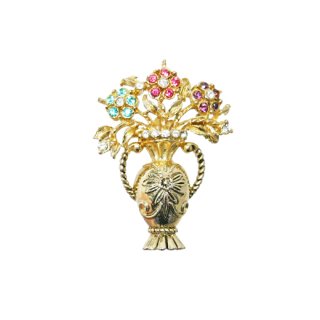 コロ・ラインストーンのお花と花瓶のクラシカルなブローチ
