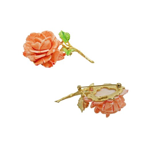 ペル(Pell)サンゴ色の綺麗な薔薇のヴィンテージブローチ｜Daisy BonBon アクセサリー通販ショップ