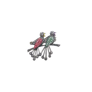 ジャーマニー・赤と緑の二羽の小鳥のブローチ