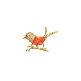 ジーン・ラインストーンが煌めく可愛い小鳥のブローチ