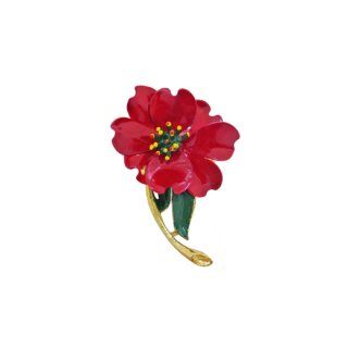 レトロ可愛い赤いお花のブローチ