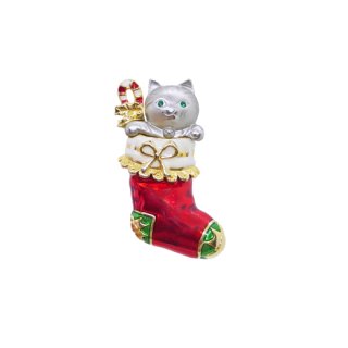 デーンクラフト・可愛い小猫とソックスのクリスマスブローチ