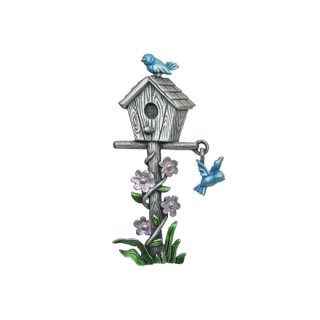 JJ・巣箱と青い小鳥とピンクのお花のブローチ