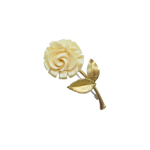 クレメンツ(Krementz)アイボリー色の薔薇と金色リーフのヴィンテージブローチ｜ Daisy BonBon アクセサリー通販ショップ