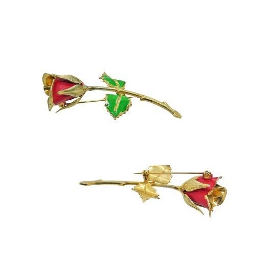ジョヴァンニ・華やかな赤い薔薇の蕾のヴィンテージブローチ