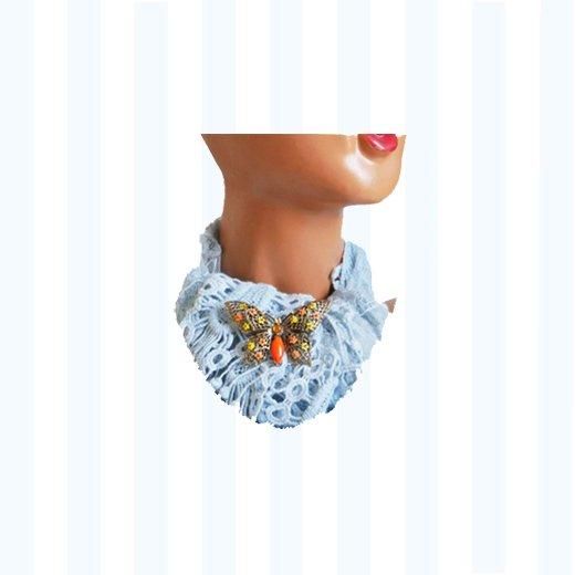 アート・小さなお花とオレンジ色の蝶のヴィンテージブローチ