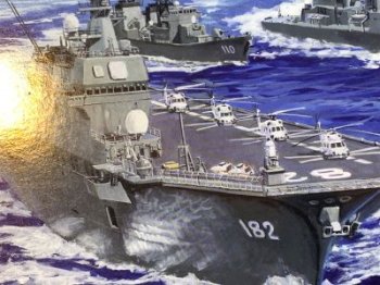 完成品]海上自衛隊 第2護衛隊(司令部 佐世保) DDH182 いせ・DDG178 あしがら・DD102 はるさめ・DD15４あまぎり 1/3000  集める軍艦シリーズ ジオラマ模型 プラモデル フジミ模型 コレクションケース付き