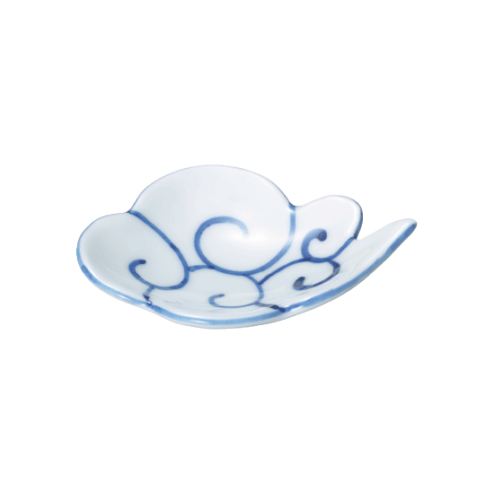 雲型 ツヤブルー 小皿4枚 オシャレ カフェ風 陶器 醤油皿 フルーツ皿