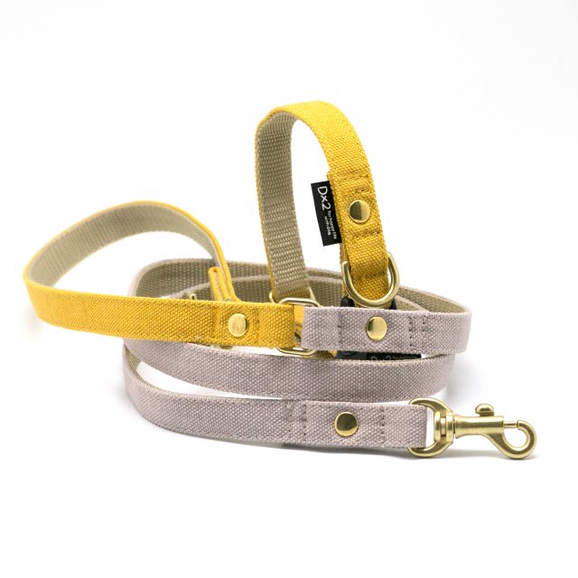 カラー＆リードセット 15mm幅 バイカラー（イエロー×グレー）首輪（イエロー） - 「D×2」 犬用 オリジナル カラー(首輪)・リード