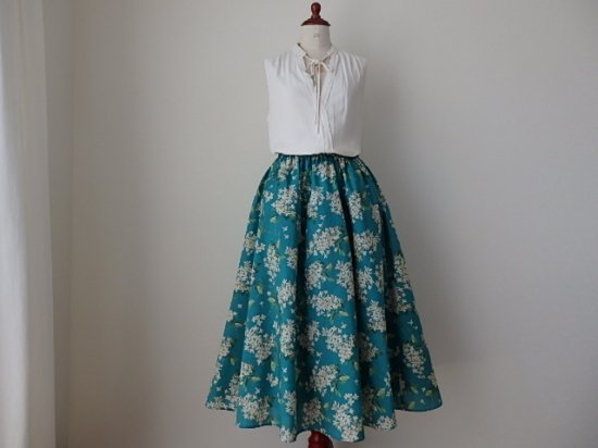 英国輸入リバティプリント Archive Lilac ターコイズ フレアースカート