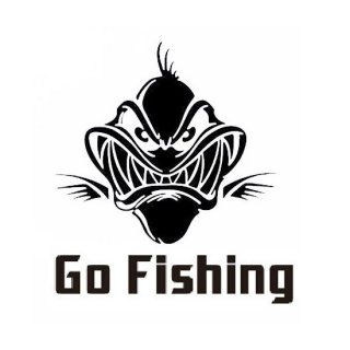 フィッシングステッカー 「 Go Fishing！ 巨大な肉食魚」 16×16cm