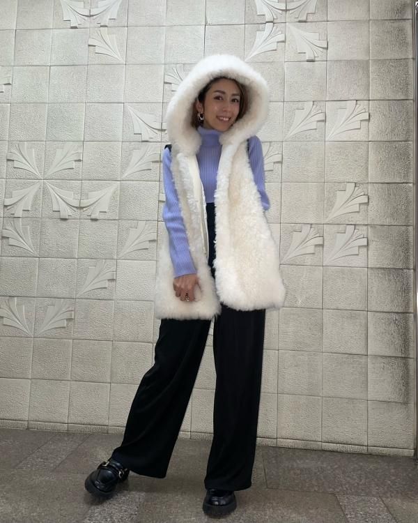 即納＋受注】カシミヤファーWフードジレ