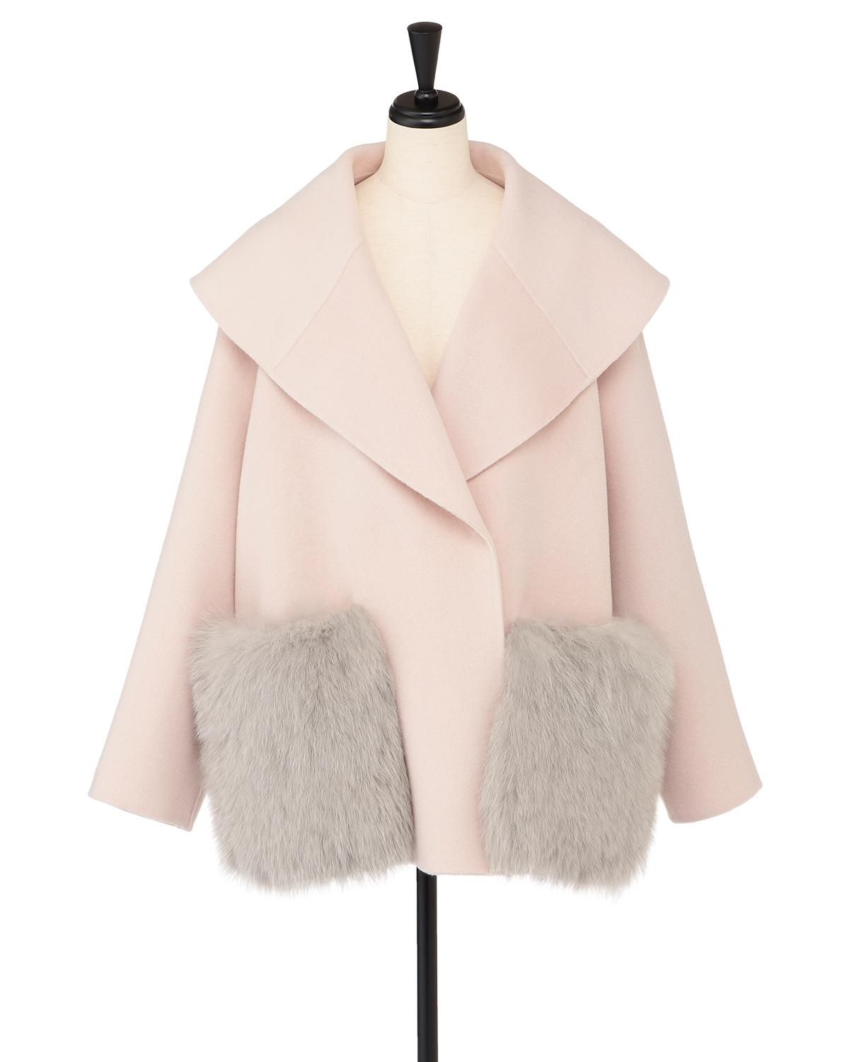 U-Big 石井毛皮 ウールダブルフェイスビッグカラー FOXポケットコート 即納＋受注】ウールダブルフェイスショールカラーボリュームFOX