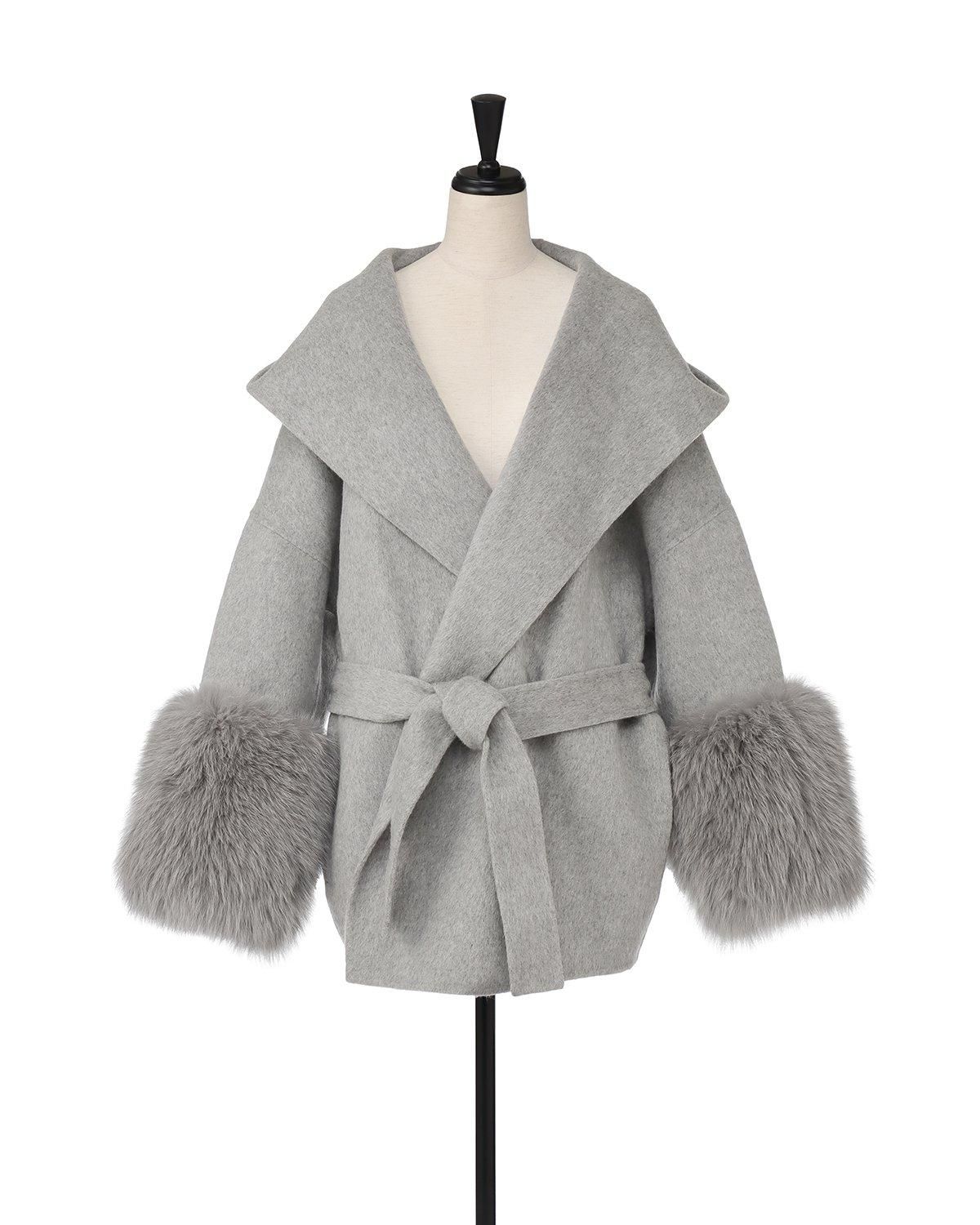 u-big 石井毛皮　ウールダブルフェイスFOXファージャケット50 石井毛皮 u-big ウールダブルフェイスフーディーFOXカフスジャケット