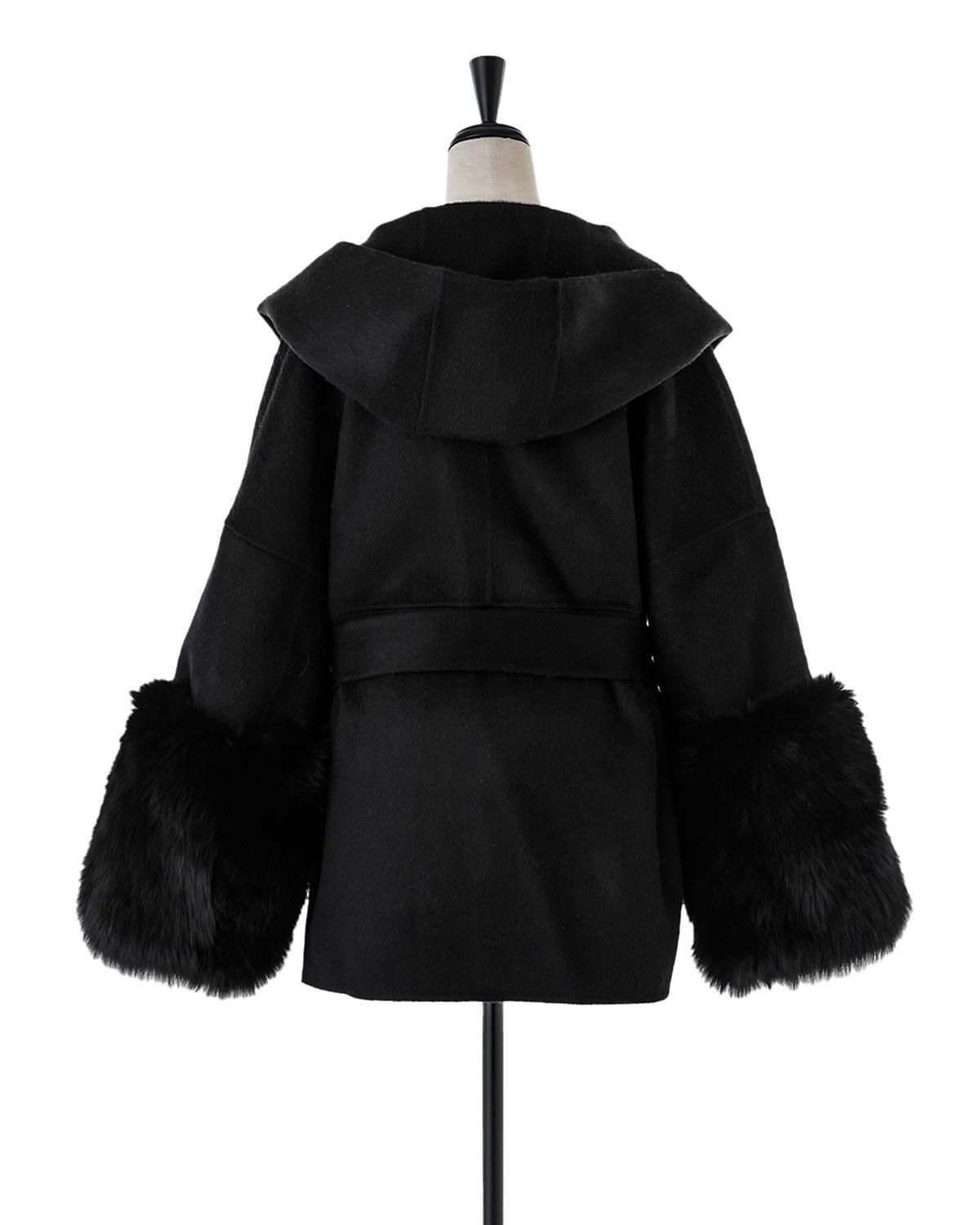 石井毛皮 u-big ウールダブルフェイスフーディーFOXカフスジャケット