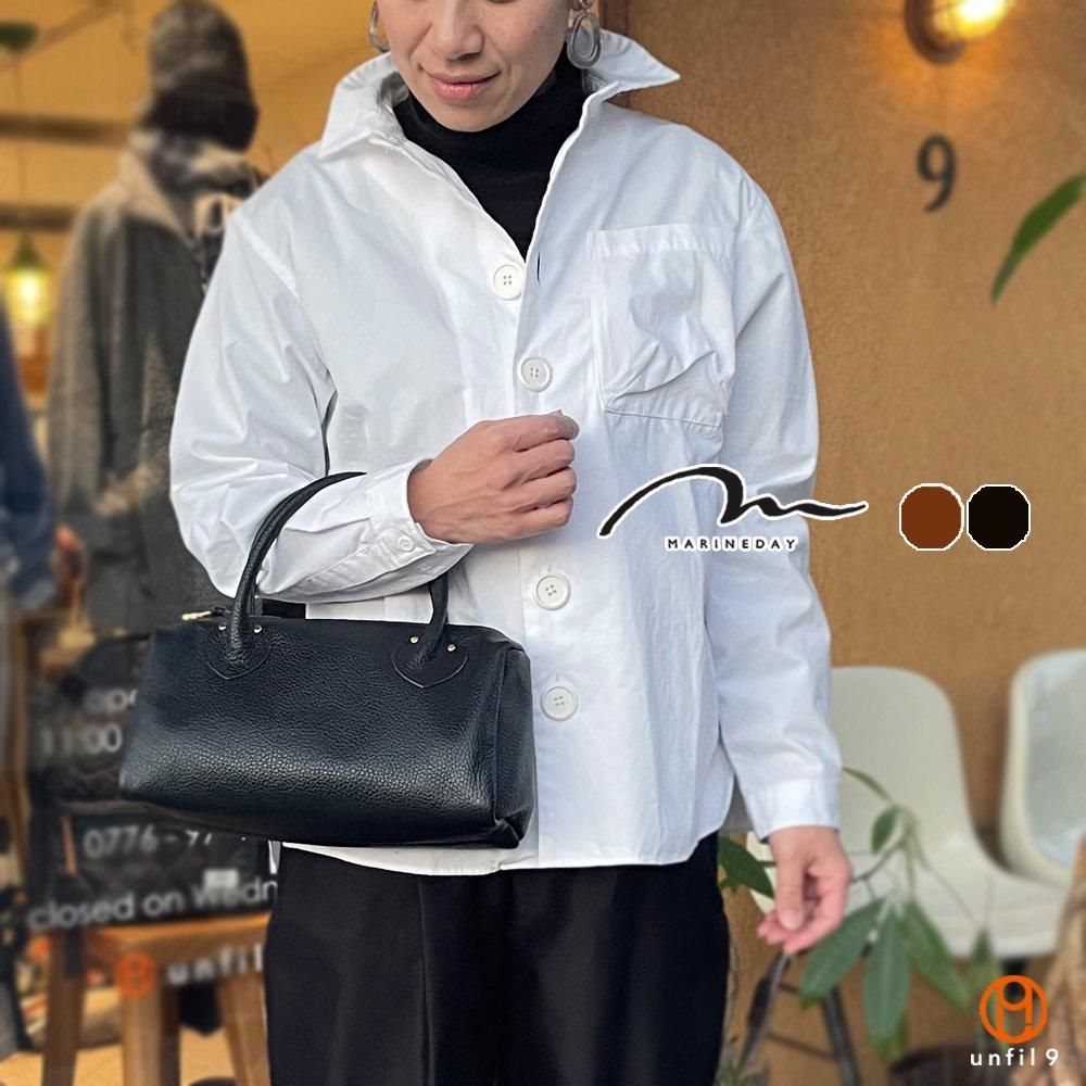 【MARINEDAY】マリンデイ　シュリンクレザーハンドバッグ　黒　本革　美品✨ MARINEDAY マリンデイ MARINE DAY シュリンク カウレザー
