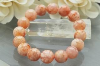 【マダガスカル産】12mm チェリーブロッサムアゲート(サクラメノウ) ブレスレット 桜の花びら模様 写真現物をお届けします!