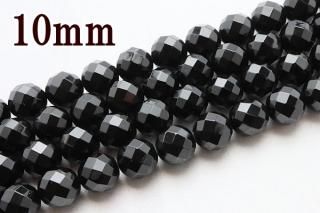 連売り【10mm】64面カット ブラック オニキス 1連約38cm ビーズ パーツ (穴あき)