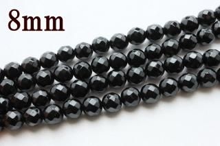 連売り【8mm】64面カット ブラック オニキス 1連約38cm ビーズ パーツ (穴あき)