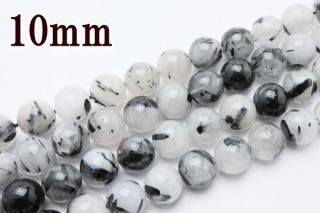 連売り【10mm】トルマリンインクォーツ 丸(ラウンド)1連約38cm ビーズ パーツ (穴あき)