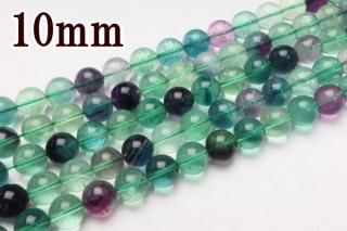 連売り【10mm】フローライト 丸(ラウンド)1連約38cm ビーズ パーツ (穴あき)高品質AAAA