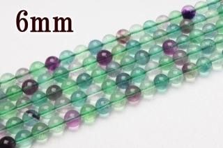連売り【6mm】フローライト 丸(ラウンド)1連約38cm ビーズ パーツ (穴あき)高品質AAAA