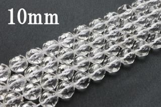 連売り【10mm】スターカット 水晶 (スターカットクォーツ)キラキラ 宝石カット 1連約38cm ビーズ パーツ (穴あき)