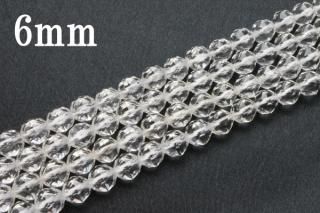 連売り【6mm】スターカット 水晶 (スターカットクォーツ)キラキラ 宝石カット 1連約38cm ビーズ パーツ (穴あき)