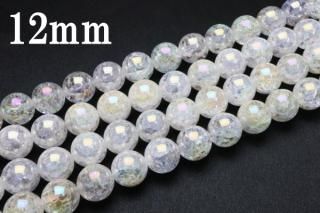連売り【12mm】オーロラクラック水晶 丸(ラウンド)1連約38cm ビーズ パーツ (穴あき)オーロラクラッククォーツ