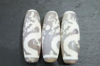 約39mm 老玉髄白天珠【宝珠皇帝龍神(双龍)天珠】1個 風水開運・諸運隆盛・権力掌中・富財獲得