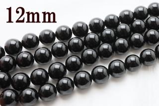 連売り【12mm】ブラック オニキス 丸(ラウンド)1連約38cm ビーズ パーツ (穴あき)